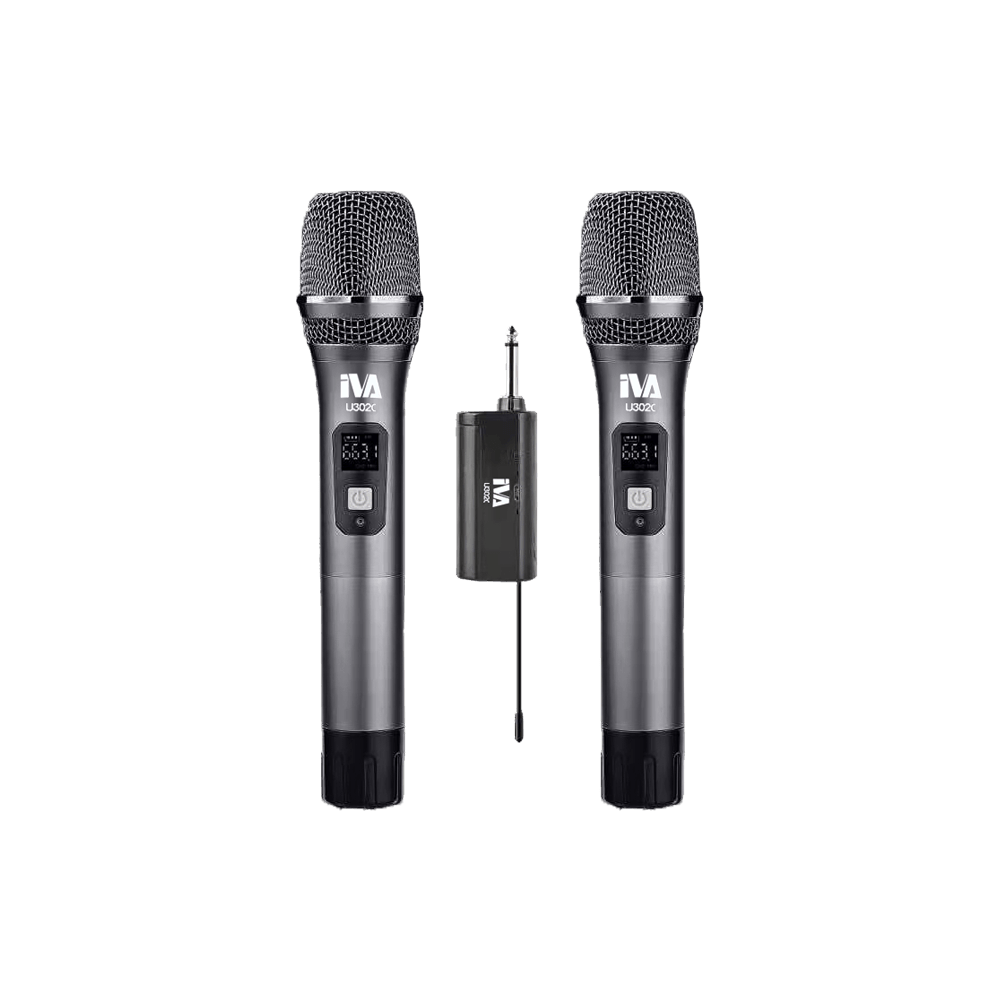 IVA U302CH2 2x30 CH UHF Dongle Wireless Microphone, 2 Handheld Mic, Battery powered receiver